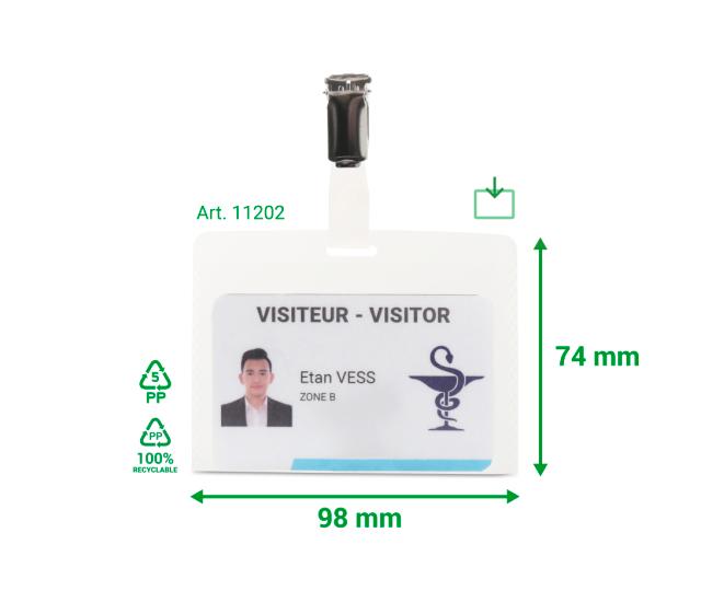 Visitor Badge Kit, PP, with Inserts and Clips, Horizontal