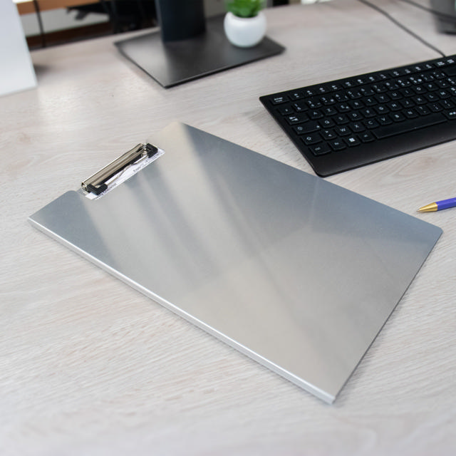 Clipboard with Flap, Aluminium, A4, Portrait