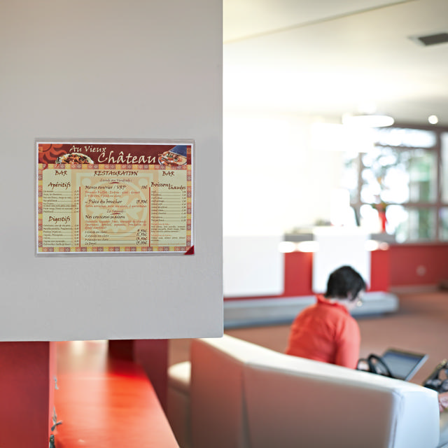 Kang Easy Clic Self-adhesive Signage Pocket, Repositionable, A3, Red Corner