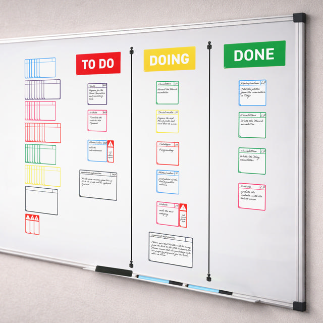 Magnetic Task Card Kit for Kanban Board, 3 Columns, S Cards