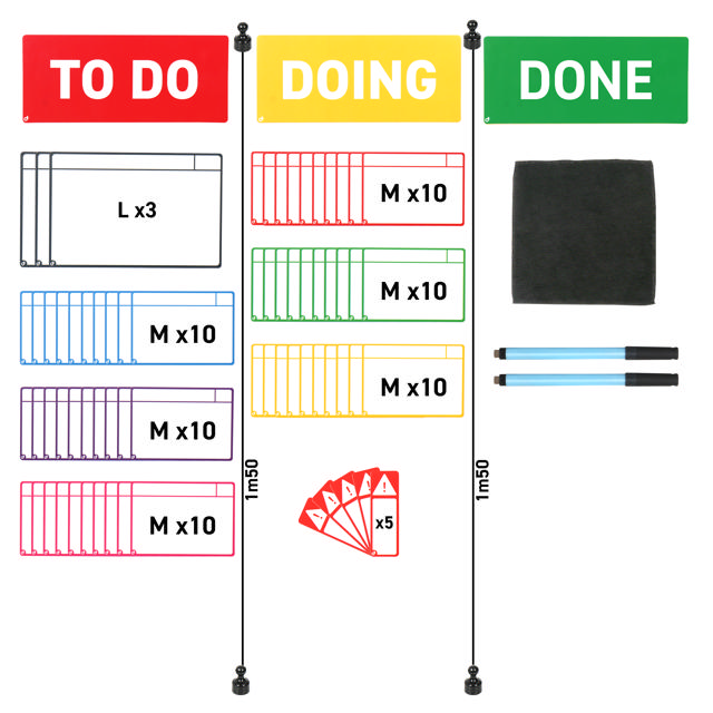 Magnetic Task Card Kit for Kanban Board, 3 Columns, M Cards
