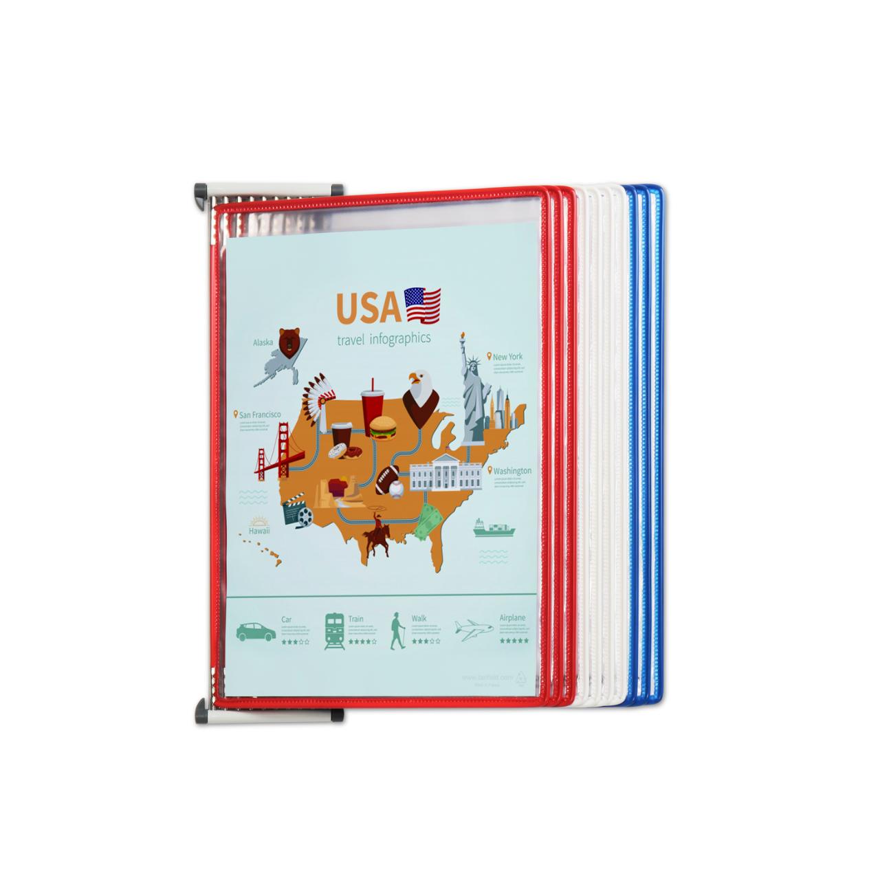 Tarifold Metal Wall Document Display System, A4, 10 Pockets, USA Colours