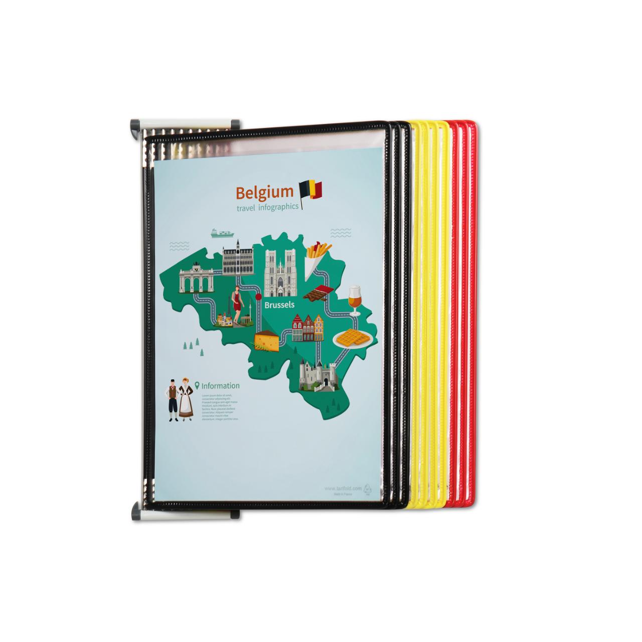 Tarifold Metal Wall Document Display System, A4, 10 Pockets, Belgium Colors