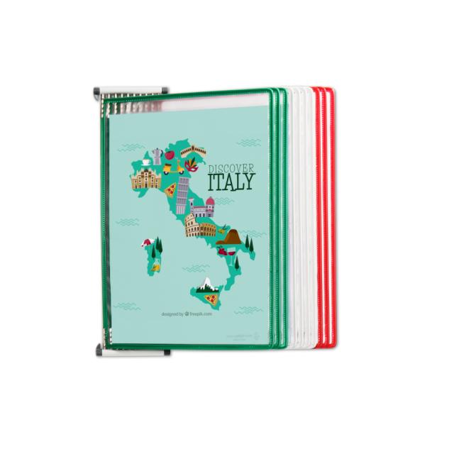 Tarifold Metal Wall Document Display System, A4, 10 Pockets, Italy Colours