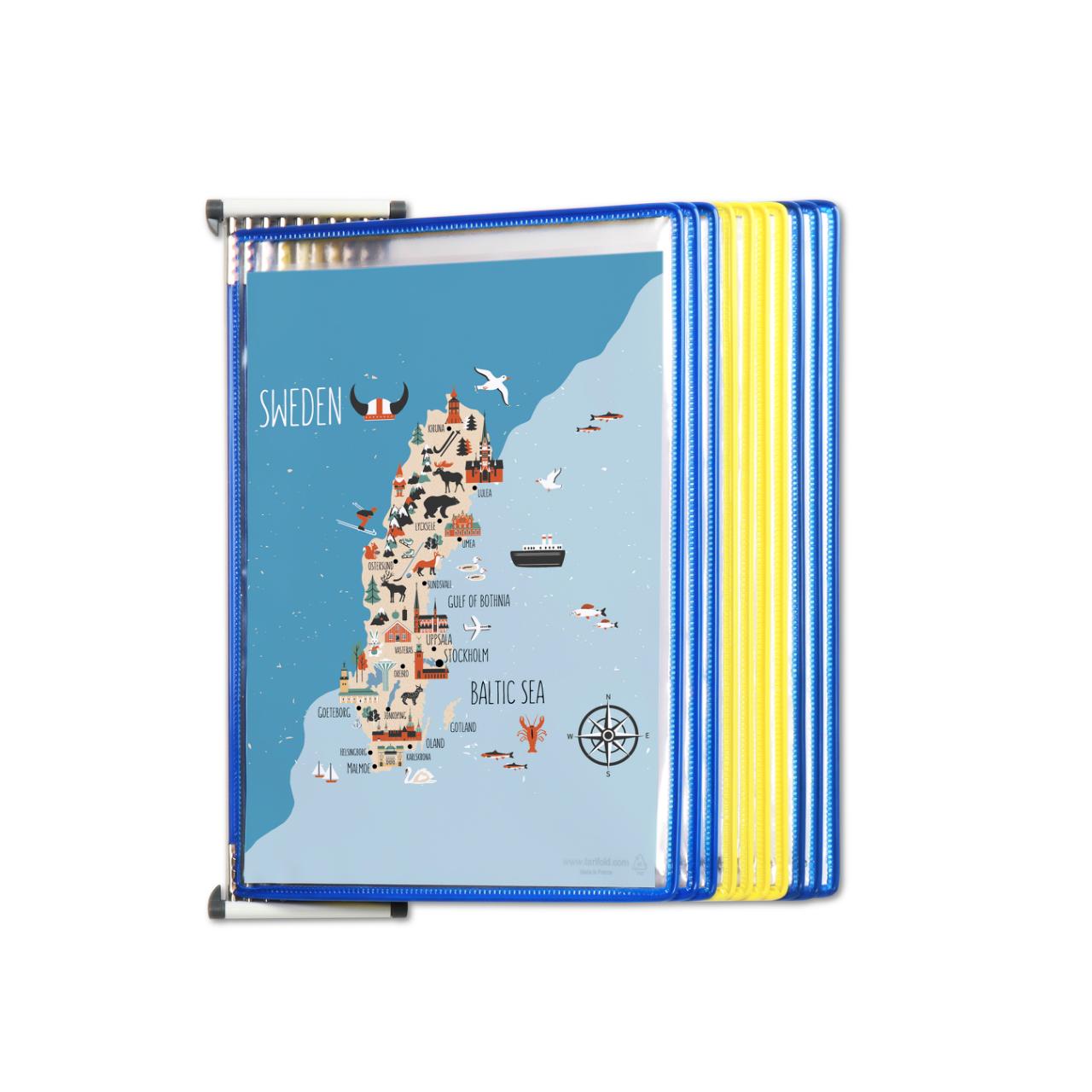 Tarifold Metal Wall Document Display System, A4, 10 Pockets, Sweden Colours