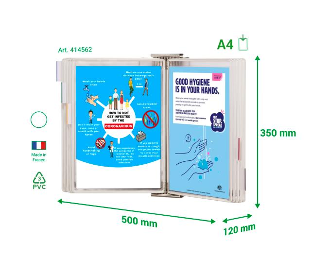 Tarifold Antimicrobial Stainless Steel Wall Document Display System, A4, 10 Pockets