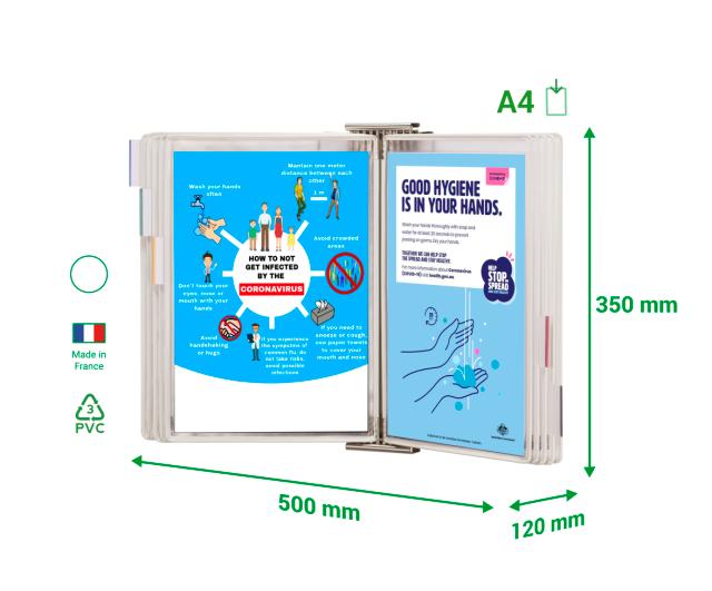 Tarifold Antimicrobial Stainless Steel Wall Document Display System, A4, 10 Pockets