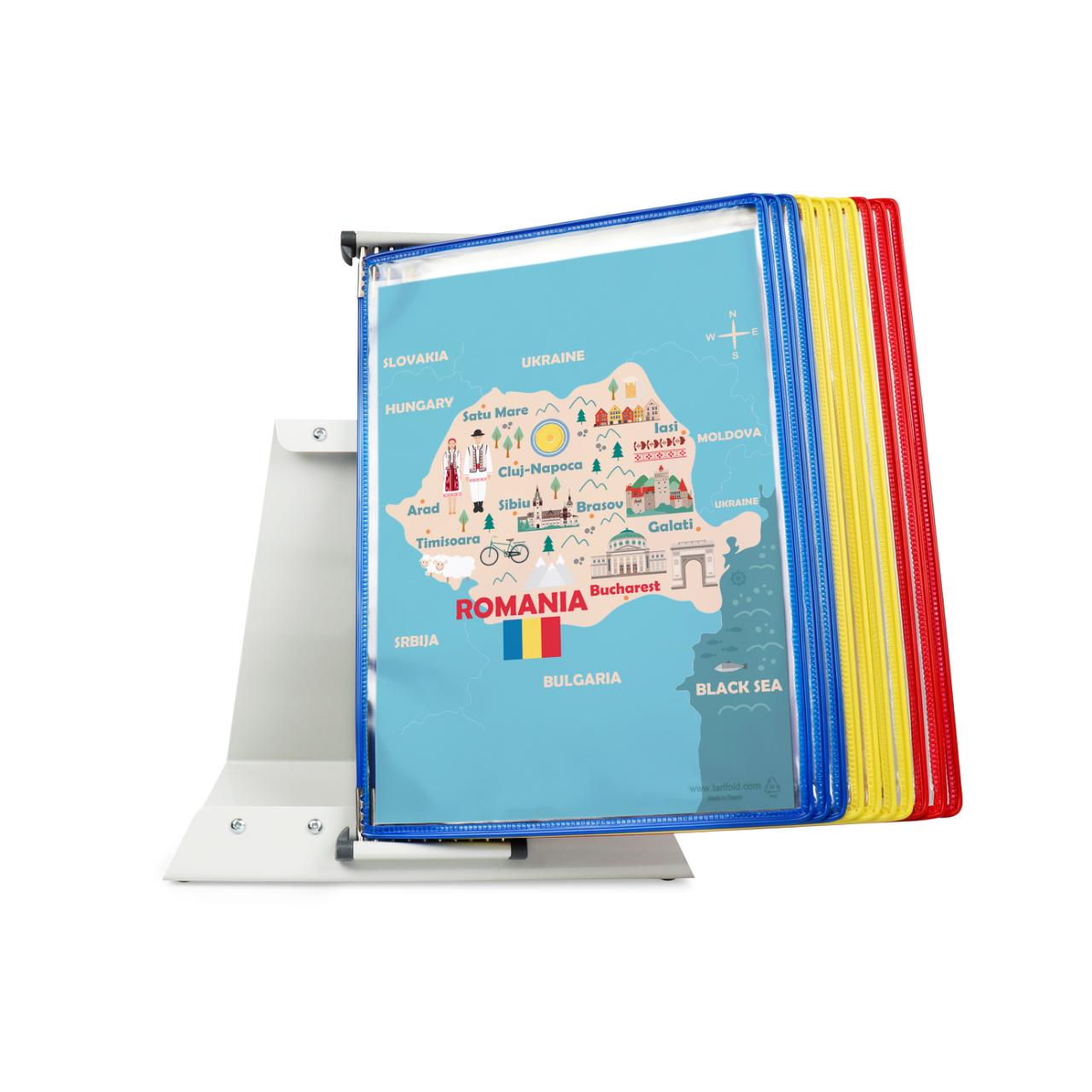 Tarifold Metal Desk Document Display System, A4, 10 Pockets, Romania Colours