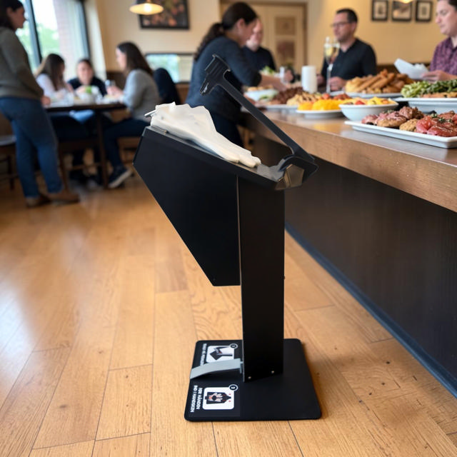 Glove dispenser with waste bin – floor-standing model