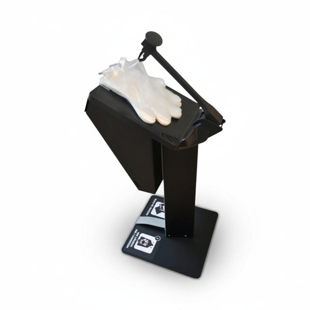 Glove dispenser with waste bin – floor-standing model
