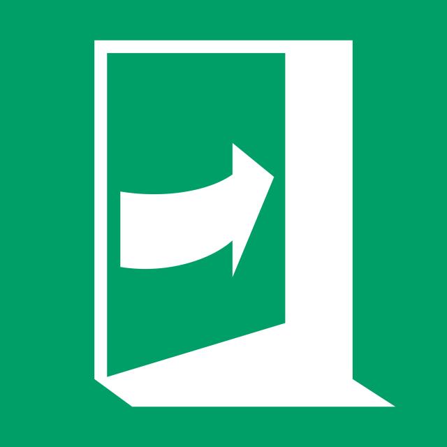 Safety sign Door opens by pushing on the right-hand side, 300 x 300 mm