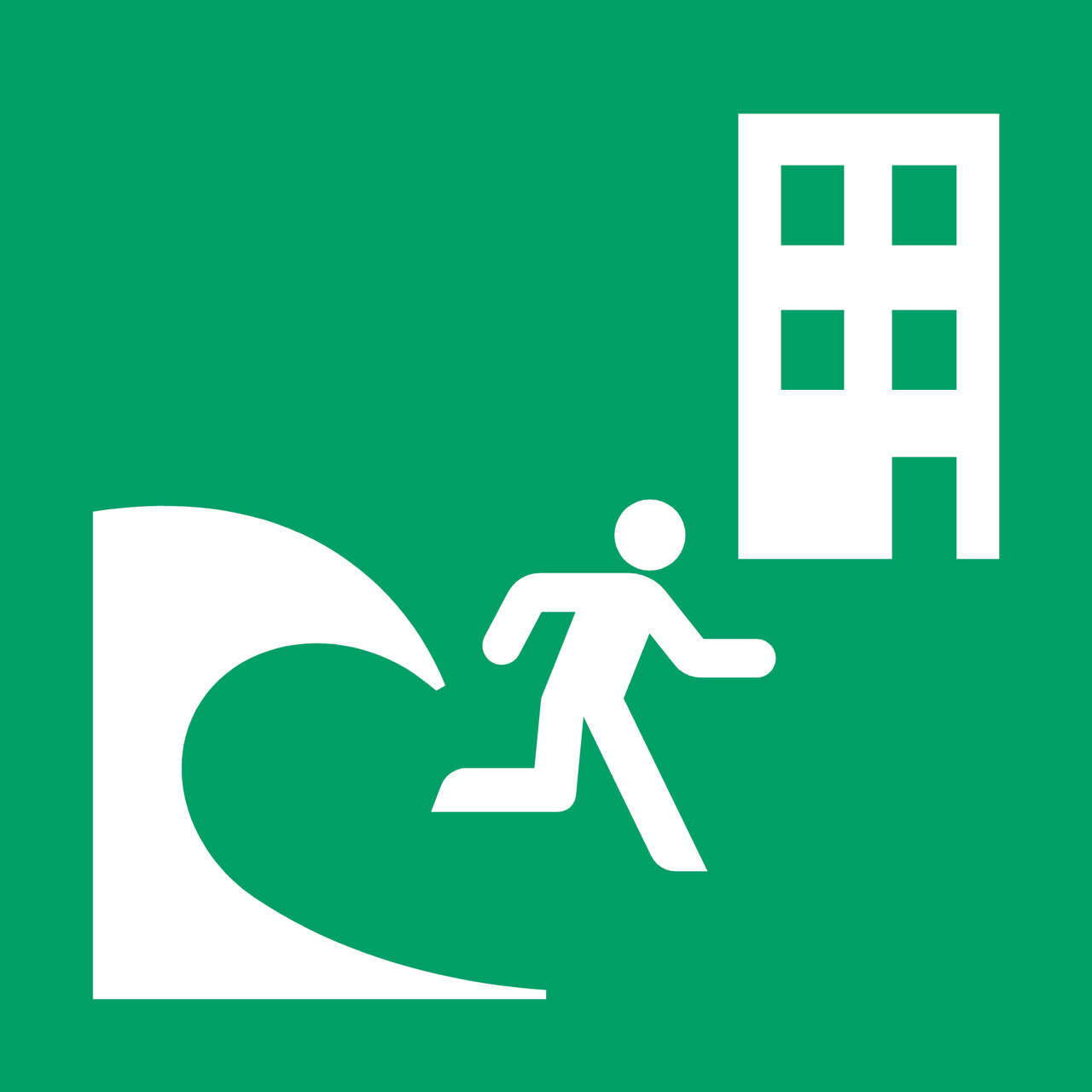 Safety Sign Tsunami Evacuation Building, 150 x 150 mm