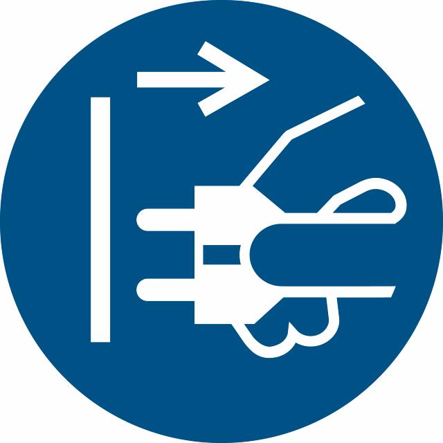 Safety sign Disconnect mains plug from electrical outlet, Ø 200 mm