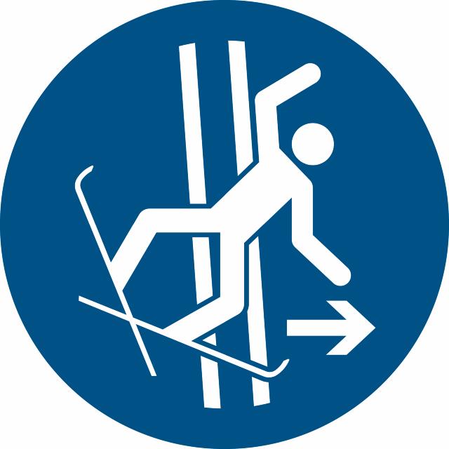 Safety sign Immediately leave the tow-track in the eventof falling, Ø 100 mm