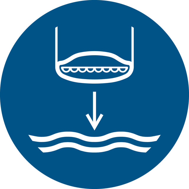 Safety Sign Lower Lifeboat to the Water in Launch Sequence, 100 mm