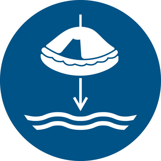 Safety Sign Lower Liferaft to the Water in Launch Sequence, 100 mm