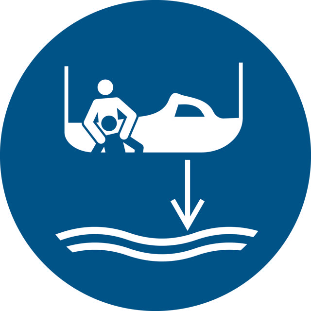 Safety Sign Lower Rescue Boat to the Water in Launch Sequence, 100 mm