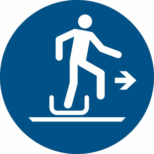 Safety sign Alighting from toboggan to the right, Ø 100 mm