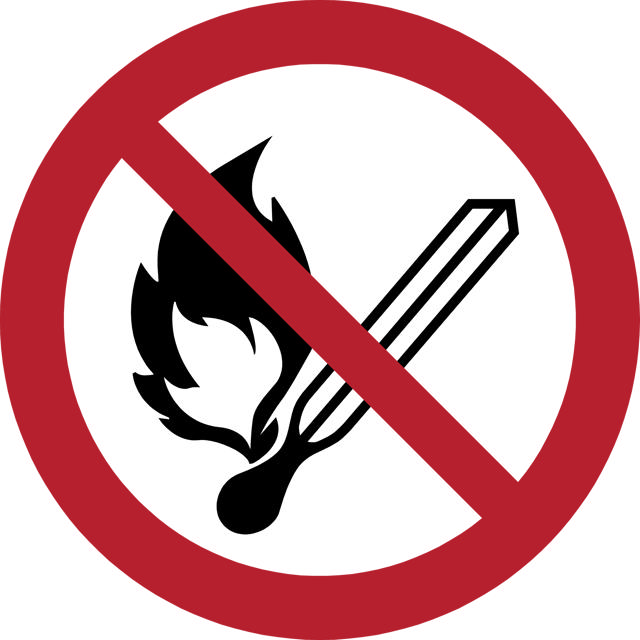 Safety Sign No Open Flame, Fire, Open Ignition Source and Smoking Prohibited, 100 mm