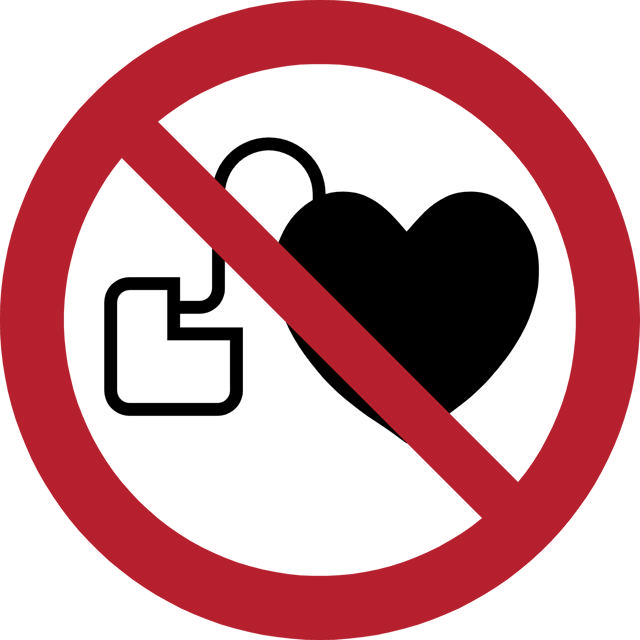 Safety sign No access for people with active implantedcardiac devices, Ø 100 mm