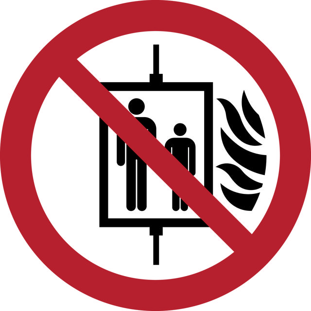 Safety sign Do not use lift in the event of fire, Ø 100 mm