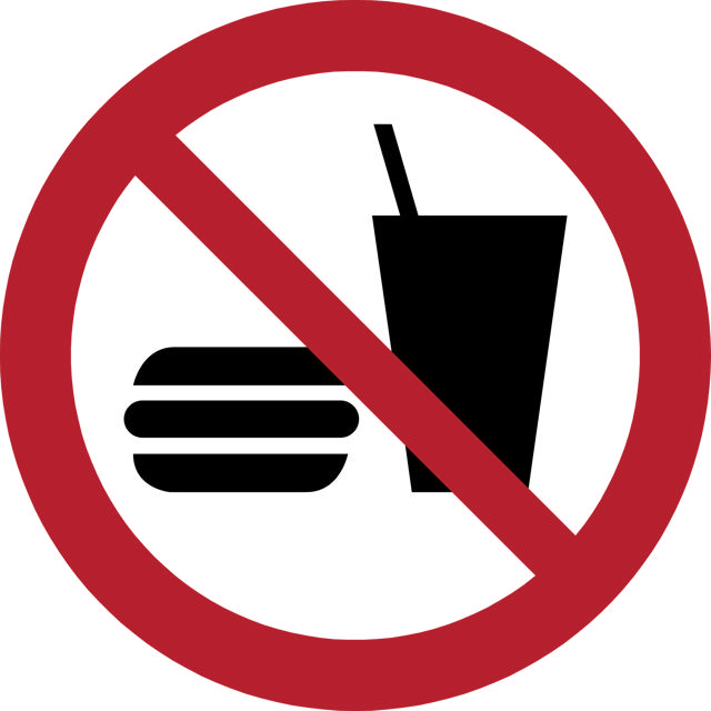 Safety sign No eating or drinking, Ø 100 mm