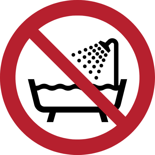 Safety Sign Do Not Use this Device in Bathtub, Shower, Water Reservoir, 300 mm