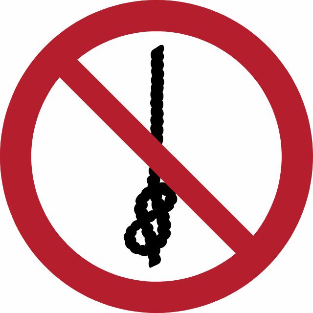 Safety sign Do not tie knots in rope, Ø 100 mm