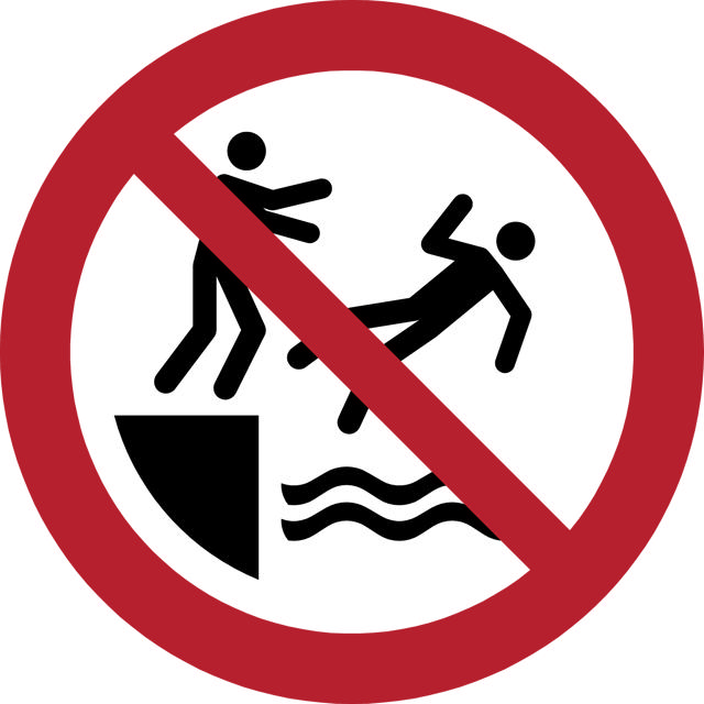 Safety Sign No Pushing into Water, 100 mm