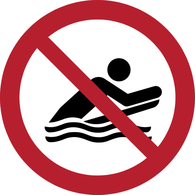 Safety sign No body boarding, Ø 100 mm