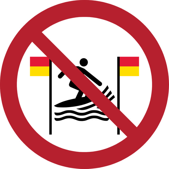 Safety Sign No Surfing between the Red and Yellow Flags, 100 mm