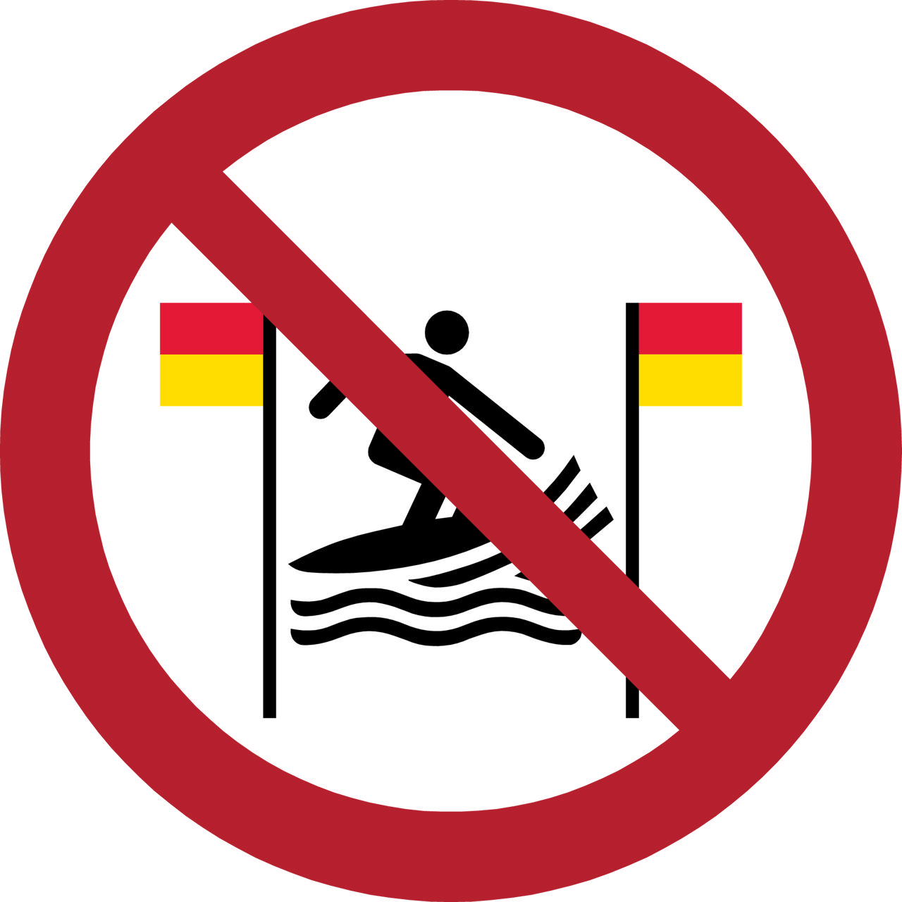 Safety Sign No Surfing between the Red and Yellow Flags, 200 mm