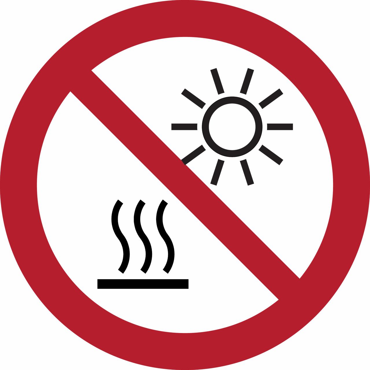 Safety sign Do not expose to direct sunlight or hotsurface, Ø 200 mm