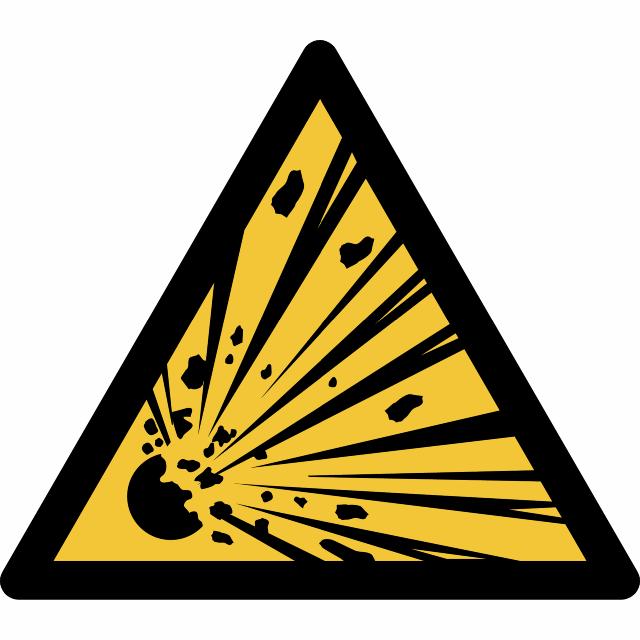 Safety sign Warning Explosive material, 150 x 133 mm