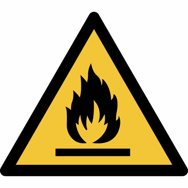 Safety sign Warning Flammable material, 150 x 133 mm