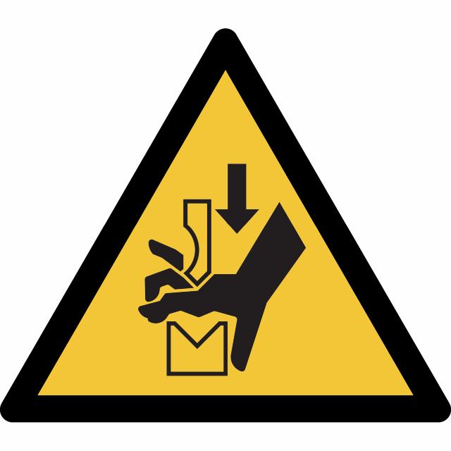 Safety Sign Warning Hand Crushing between Press Brake Tool, 150 x 133 mm