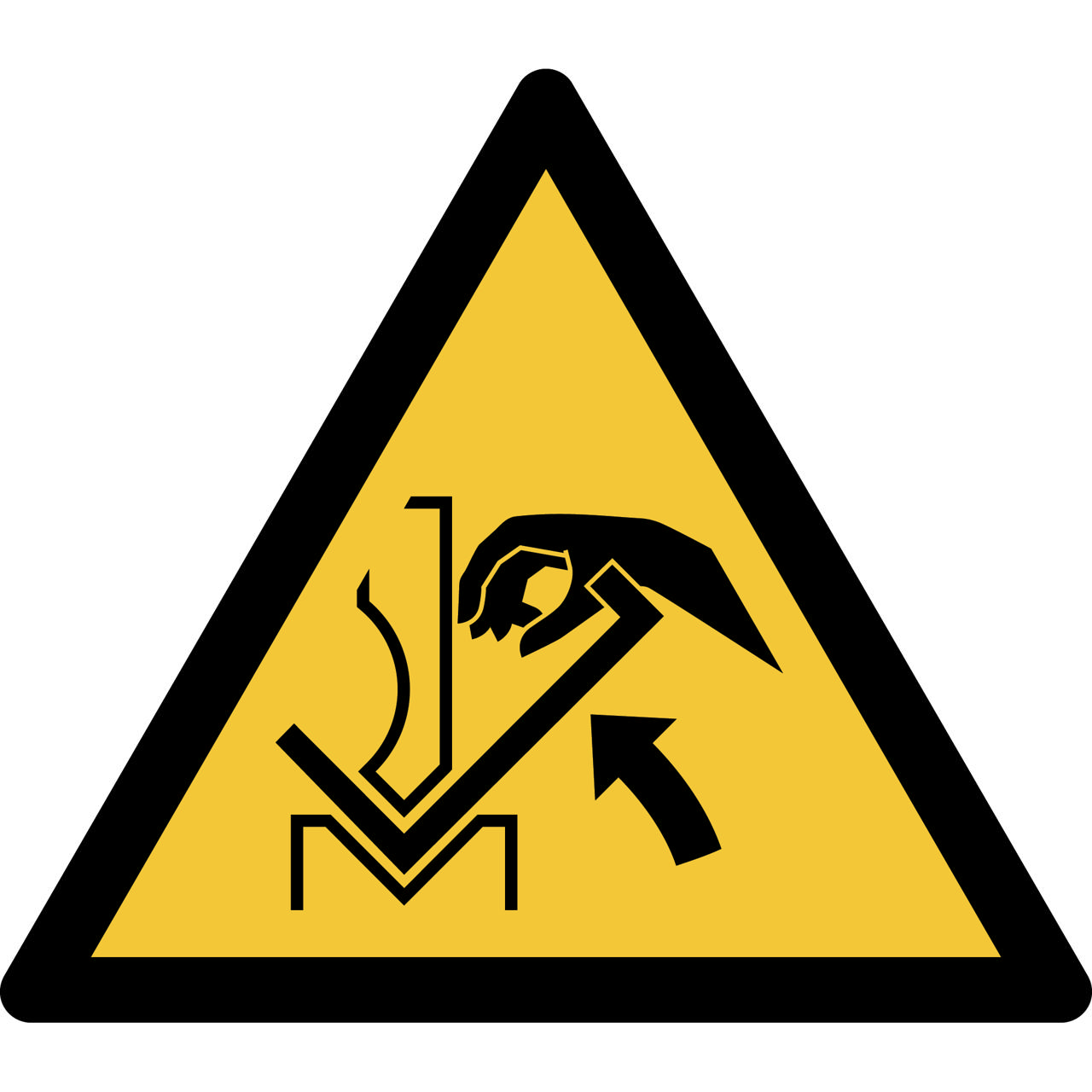 Safety Sign Warning Hand Crushing between Press Brake and Material, 150 x 133 mm