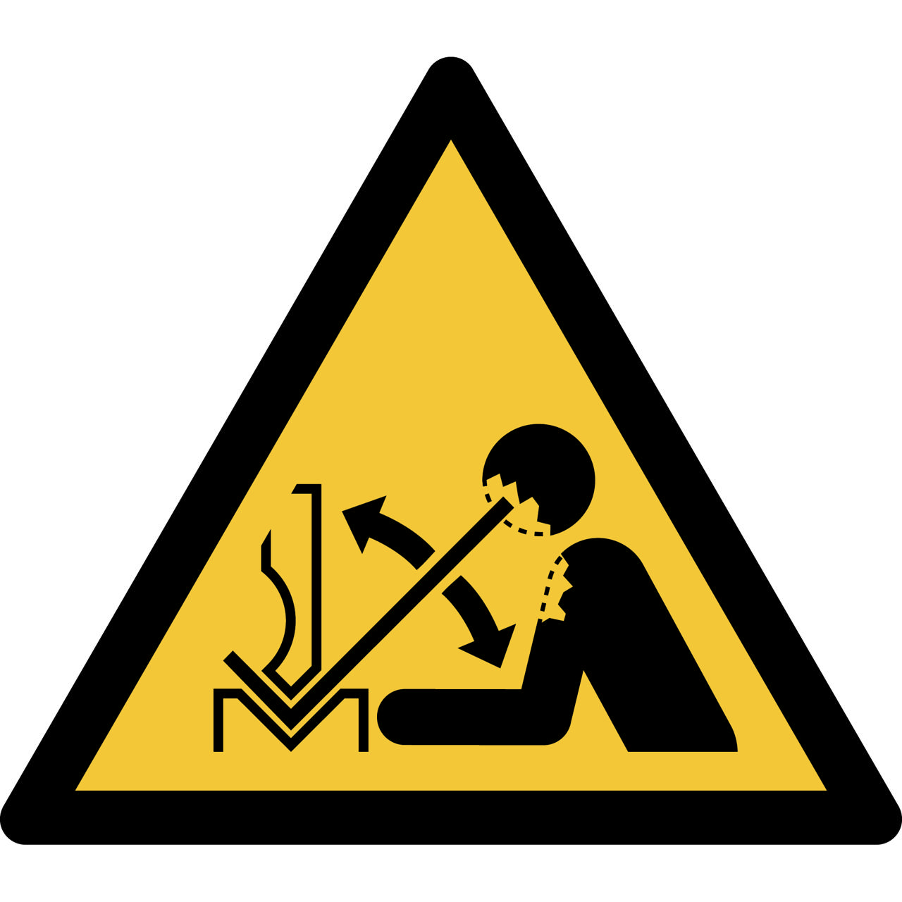 Safety Sign Warning Rapid Movement of Work Piece in Press Brake, 150 x 133 mm