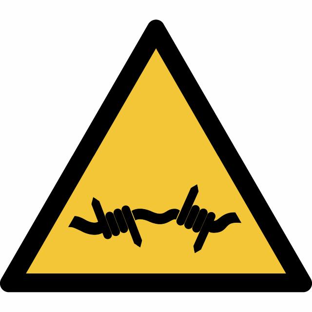 Safety sign Warning Barbed wire, 150 x 133 mm