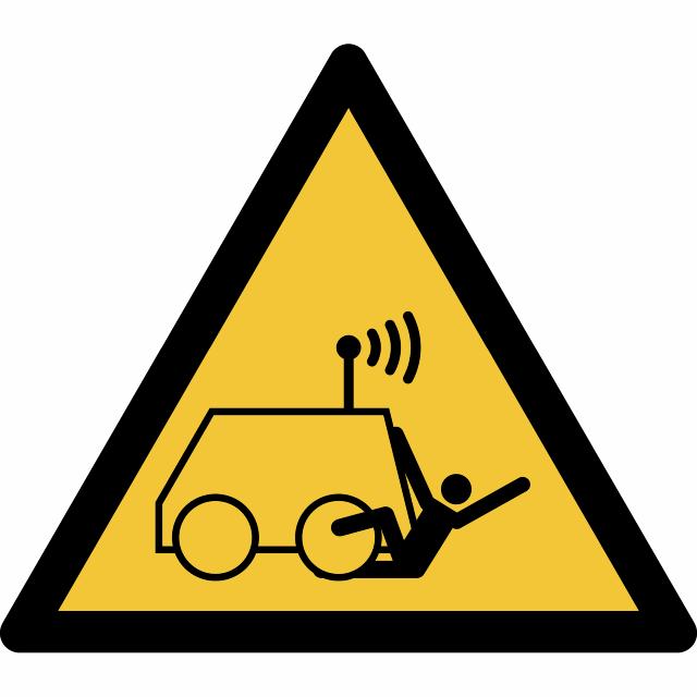 Safety Sign Warning Run over by Remote Operator Controlled Machine, 150 x 133 mm