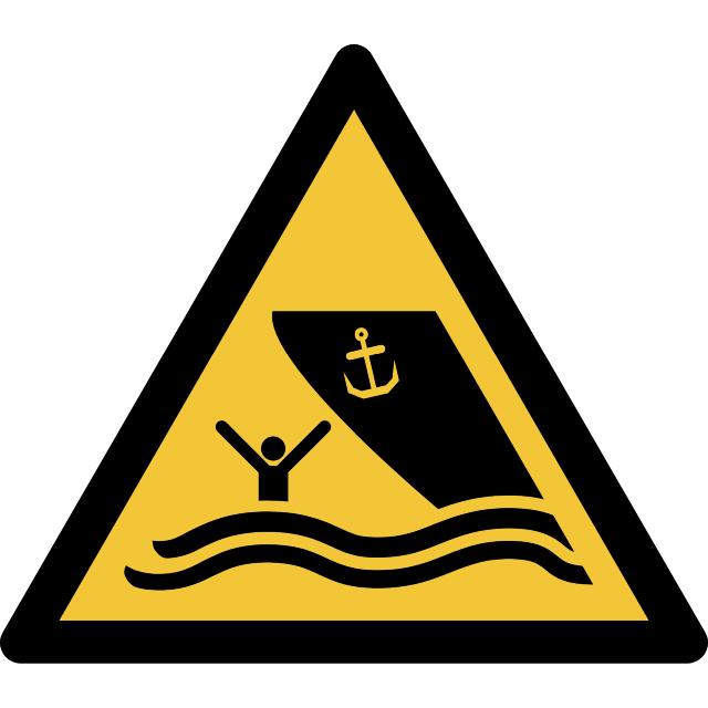 Safety sign Warning Boating area, 300 x 264 mm