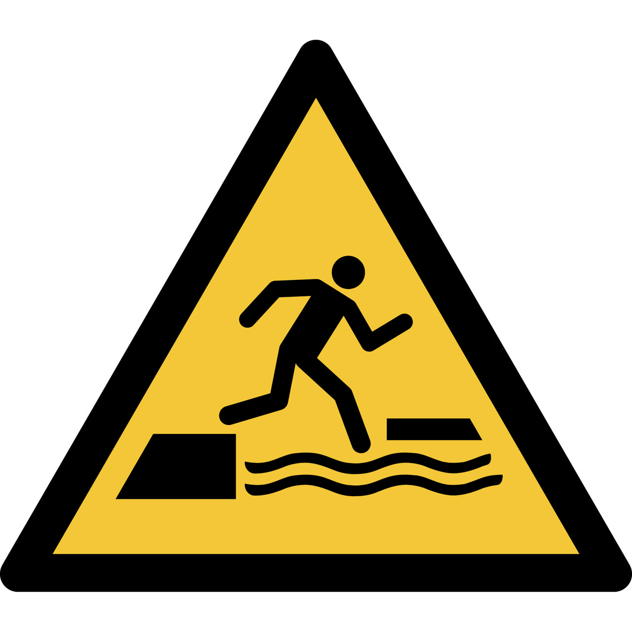 Safety Sign Warning Fall into Water when Stepping On/Off a Floating Surface, 150 x 133 mm