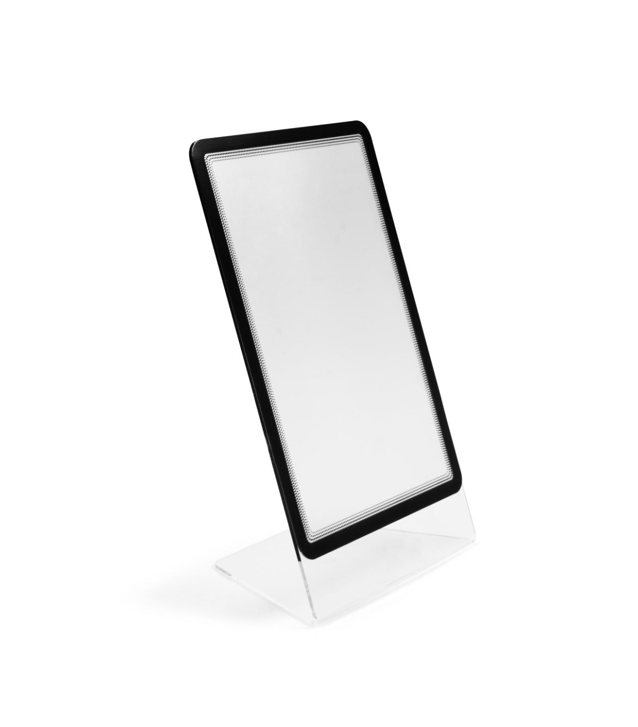 Acrylic Table Top Sign Holder with A4 Magneto Frame Display Pocket, Slanted L-Shape, Portrait/Landscape
