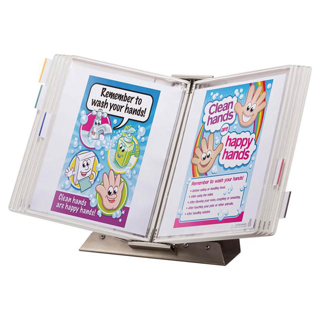 Tarifold Stainless Steel Antimicrobial Desktop Reference & Display System - 10 White Pockets, Letter-Size