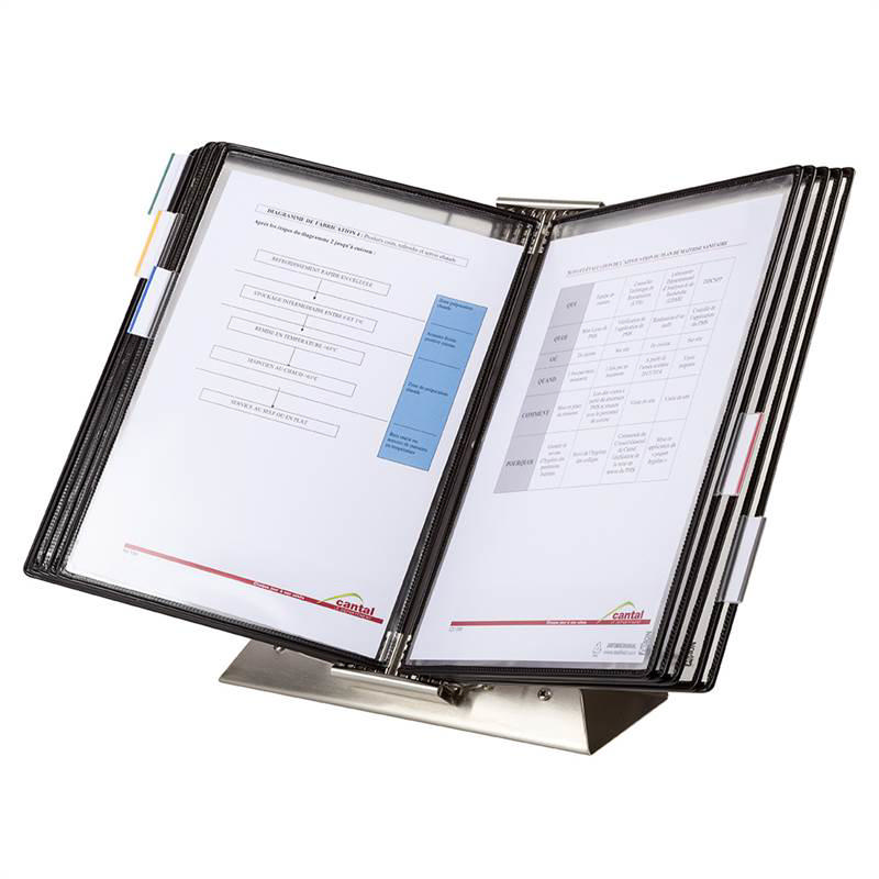 Tarifold Stainless Steel Antimicrobial Desktop Reference & Display System - 10 Black Pockets, Letter-Size