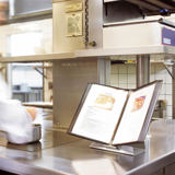 Tarifold Stainless Steel Antimicrobial Desktop Reference & Display System - 10 Black Pockets, Letter-Size