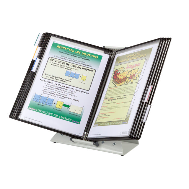 Tarifold Antimicrobial Desktop Reference & Display System - 10 Black Pockets, Letter-Size