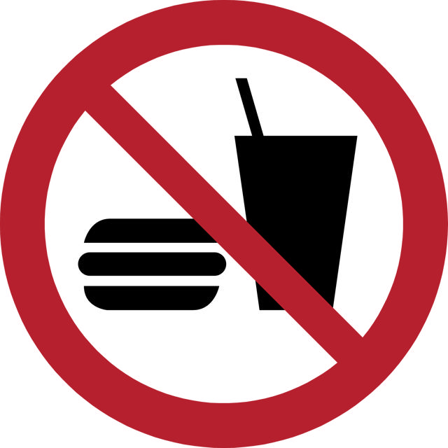 Safety sign No eating or drinking