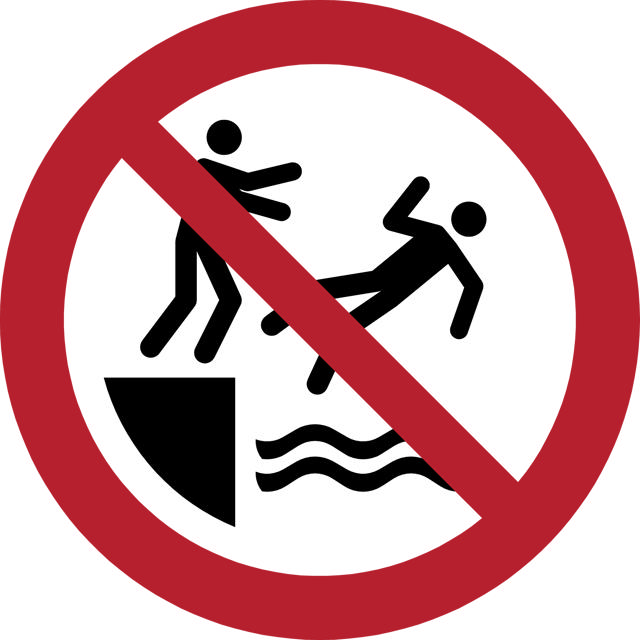 Safety sign No pushing into water