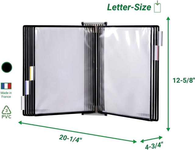 Tarifold Wall Mount Reference & Display System – 10 Black Pockets, Letter-Size